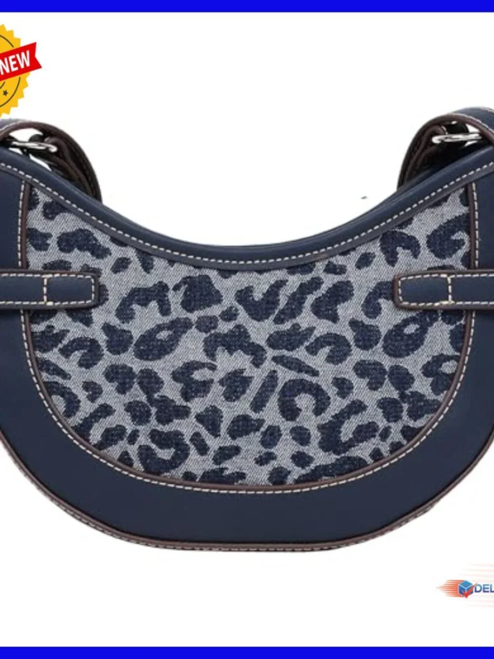 Leopard Print Denim Hobo Bag with Adjustable Strap and Interior Pocket